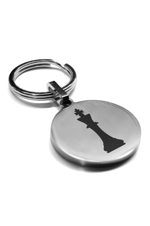 Stainless Steel King Chess Piece Round Medallion Keychain Circle Ring