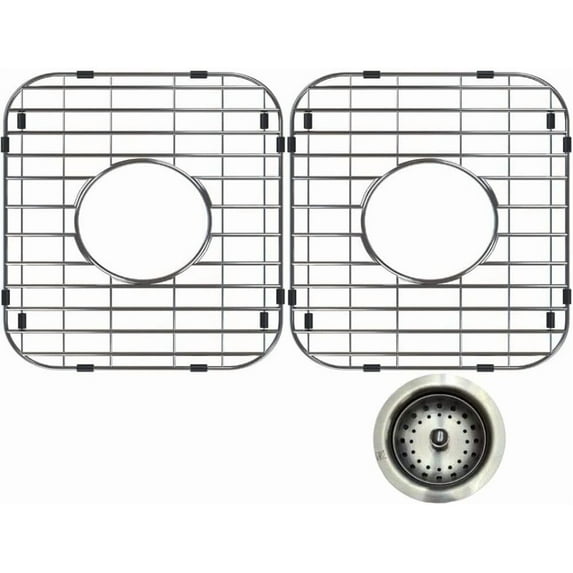Stainless Steel Kitchen 13" x 11 Inch Protector Grids for Sinks Universal Double Bowl Drain Racks Grates Bottom Strainer Center Hole, Silver