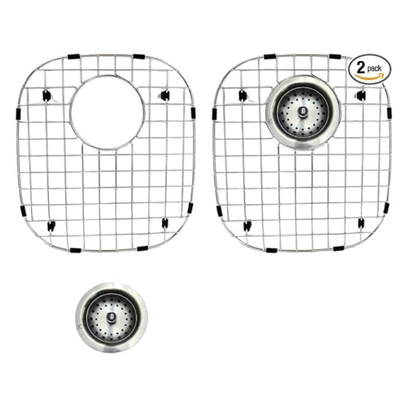 Stainless Steel Kitchen 13" x 12 Inch Protector Grids for Sinks Universal Double Bowl Drain Racks Grates Bottom Strainer Rear Hole, Silver