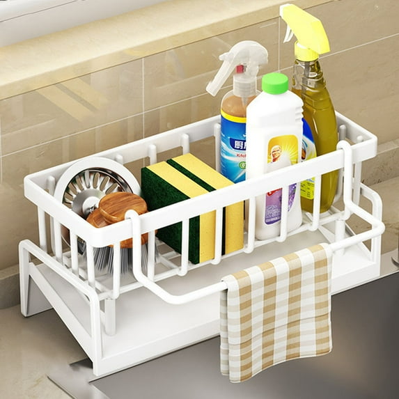 Stainless Steel Kitchen Caddy Organizer with Auto Drain Rack Soap Dispenser and High Brush Holder