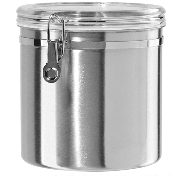 Stainless Steel Kitchen Canister 152 fl oz - Airtight Clamp Lid, Clear See-Thru Top - Ideal for Kitchen Storage, Food Storage, Pantry Storage. Jumbo Size 8" x 8".