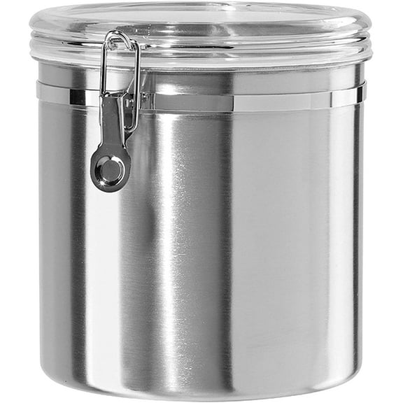 Stainless Steel Kitchen Canister 152 fl oz - Airtight Clamp Lid, Clear See-Thru Top - Ideal for Kitchen Storage, Food Storage, Pantry Storage. Jumbo Size 8" x 8".