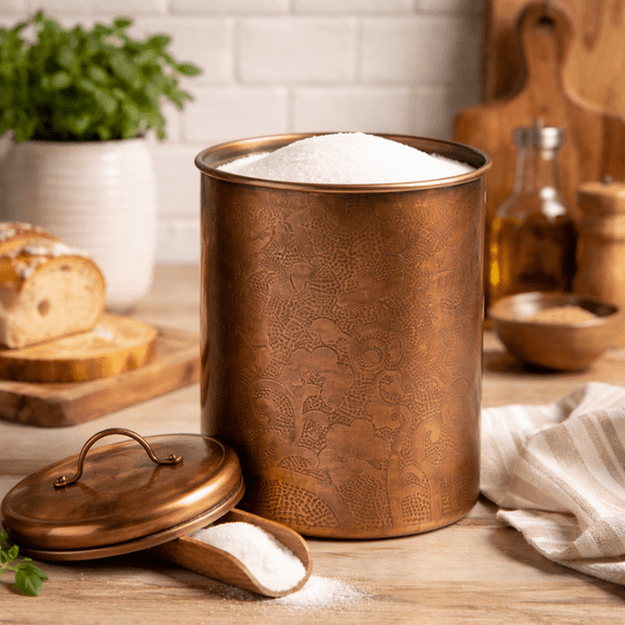 Stainless Steel Kitchen Canister | Antique Copper Finish | Beautiful Food Storage Container for Kitchen Counter, Tea, Sugar, Coffee, Caddy, Flour Canister with Rubber Seal Lid | 1.5 QT