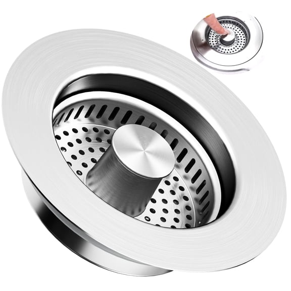 Stainless Steel Kitchen Drain Strainer – Dusknt 3.5" Drain Plug Cover with Basket, Stopper for Sink Waste Accessories, Shroom Fit US Standard Drain Hole, Spring Kitchen Essential