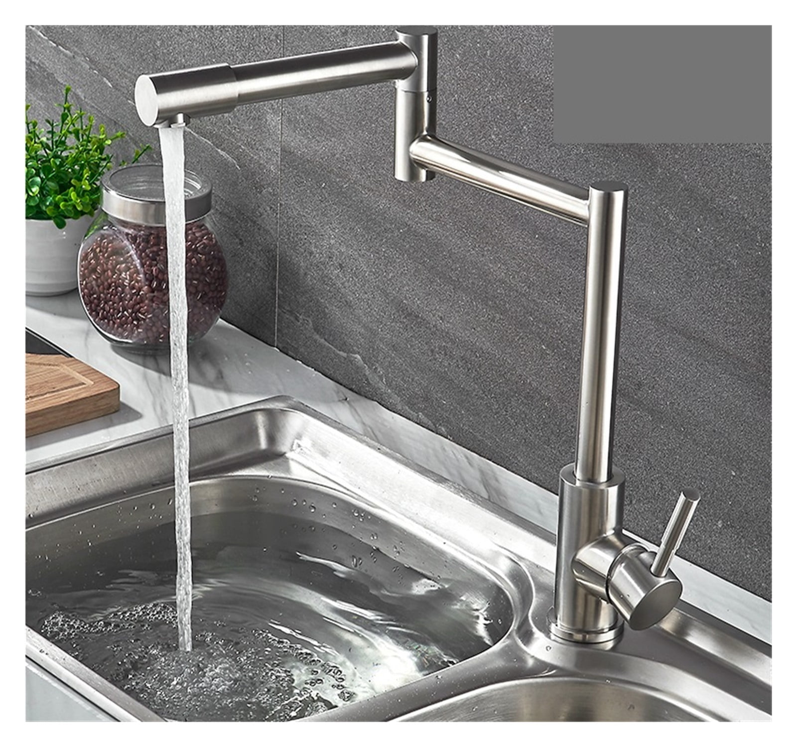 Stainless Steel Kitchen Faucet Lead-free Folding Mixer 360 Degree Swivel Single Handle Kitchen Sink Taps ,Bar Laundry RV Farmhouse