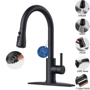 TVOFEK Kitchen Faucet with Pull Down Sprayer, Black Stainless Steel Kitchen Water Faucet with Deck Plate for 1 or 3 Hole, Single Handle Classic Faucets for RV L