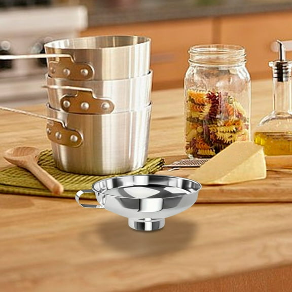 Stainless Steel Kitchen Funnel for Salad Dressing & Liquids Wide Mouth 15cm Opening & 1.2L Capacity-Grade 304 Steel with-Drip Spout & Detachable 1-Pack