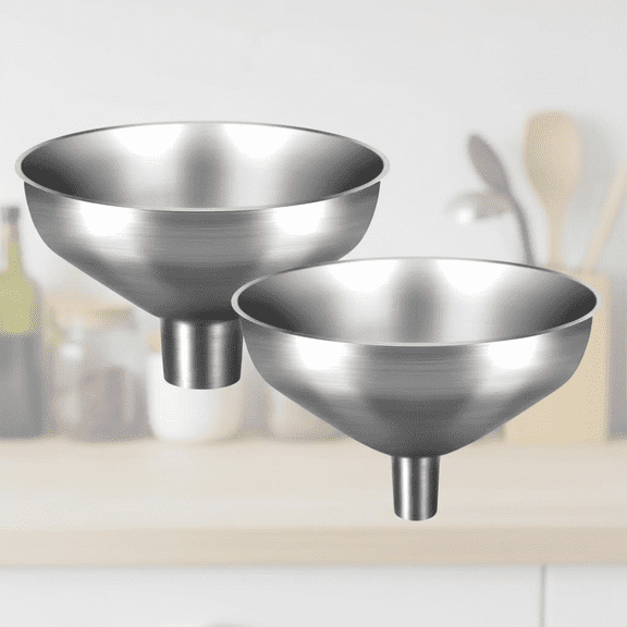 Stainless Steel Kitchen Funnel Set of 2, Narrow and Wide Mouth Funnels for Transferring Spices, Oils, Liquids, and Food, Durable Metal Filling Funnel for Home and Bar Use
