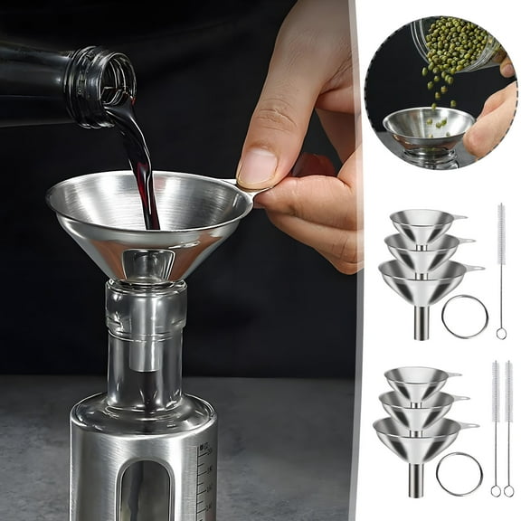 Stainless Steel Kitchen Funnel Set With Cleaning Brush Food-grade Metal Funnel For Filling Bottles And Jars, Easy To Clean, Perfect For Home Kitchen Use, by UKHCCC