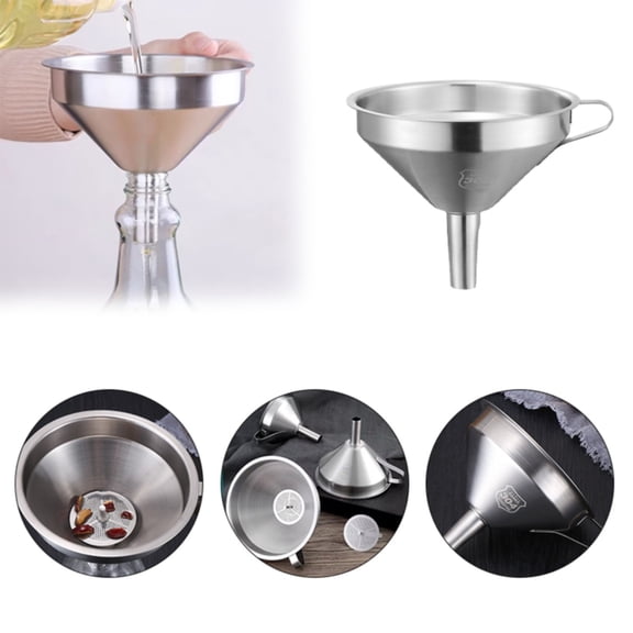Stainless Steel Kitchen Funnel With Strainer & Handle, 4.33" Food-Grade Metal Funnel Ideal For Filling Bottles, Transferring Liquids, Oil, Jam And Other Kitchen Uses, Rust-Resistant Liquid Funnel
