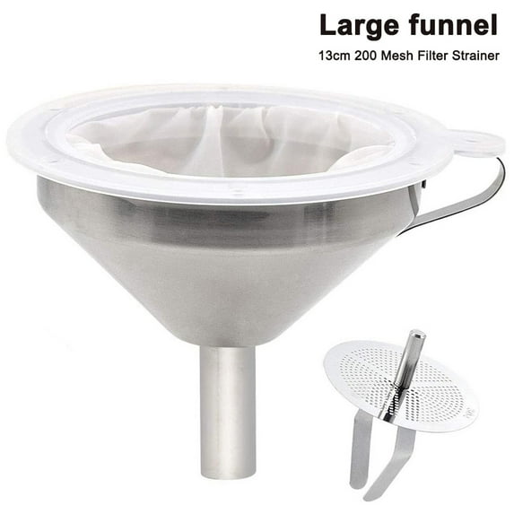 Stainless Steel Kitchen Funnel with Stainless Steel Strainer Filter and 13cm 200 Mesh Food Filter Strainer for Transferring Liqui