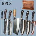 thumbnail image 1 of Stainless Steel Kitchen Knife Set, 8pcs Handmade Forged Chef Knives with Wooden Magnetic Block, Boning Utility Butcher Knives & Carbon Steel Sharpener, 1 of 12