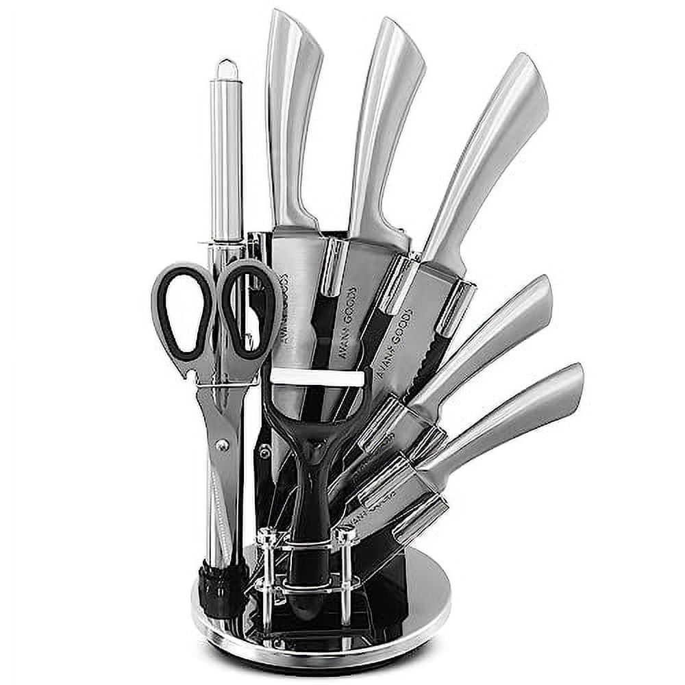 Stainless Steel Kitchen Knife Set with Rotating Block