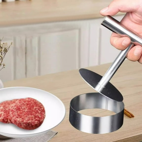 Stainless Steel Kitchen Press for Homemade Meat Patties Dumplings Rice Balls and Burgers,Silver