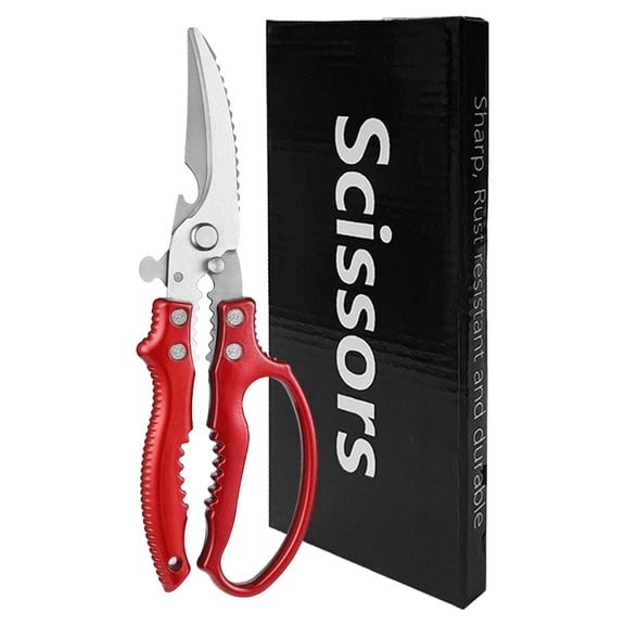 Stainless Steel Kitchen Scissor,Food Cutting Shears,Bone Cutting Tool,Heavy Duty All Purpose Kitchen Shears with Non Slip Handle Sharp Stainless Steel Blade for Chicken Meat Turkey Fish,Red