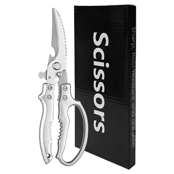 Stainless Steel Kitchen Scissor,Food Cutting Shears,Bone Cutting Tool,Heavy Duty All Purpose Kitchen Shears with Non Slip Handle Sharp Stainless Steel Blade for Chicken Meat Turkey Fish,Silver