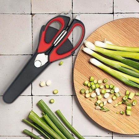 Stainless Steel Kitchen Scissors | Heavy Duty Detachable Shears | Multifunctional Cutter, Nutcracker, Bottle Opener, Peeler | Magnetic Cover Included | 22.5×7cm