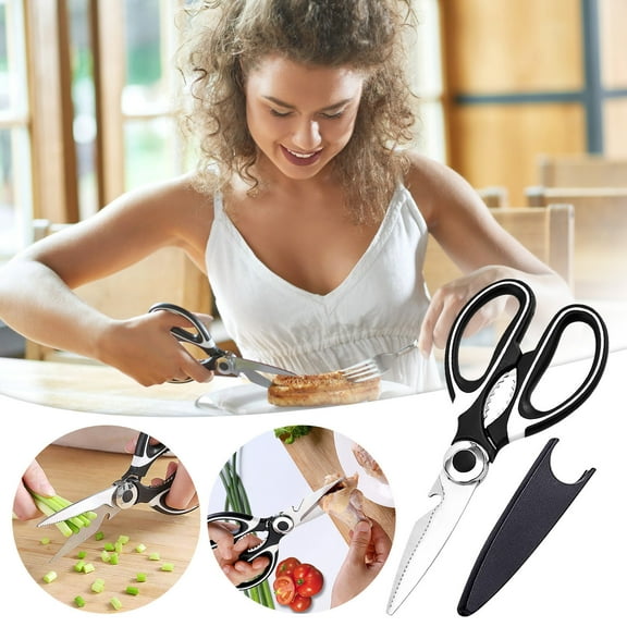 Stainless Steel Kitchen Scissors Heavy Duty Multipurpose Shears - Utility Scissors for Cutting Chicken Vegetables Herbs Cardboard Packaging - Ergonomic Non Slip Grip for Home Cooking Food Prep