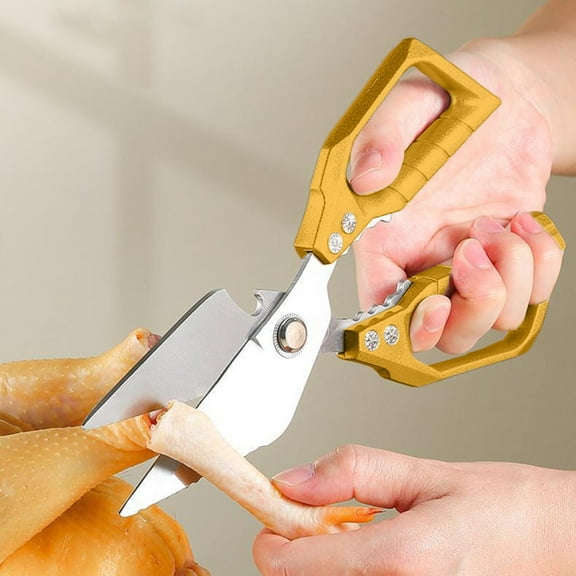 Stainless Steel Kitchen Scissors Multitool | Heavy Duty Bone & Food Shears Gold 8.9" | Dishwasher Safe Ergonomic Handle | Multipurpose Meat Vegetable Cutting | Strong Professional Culinary Shears