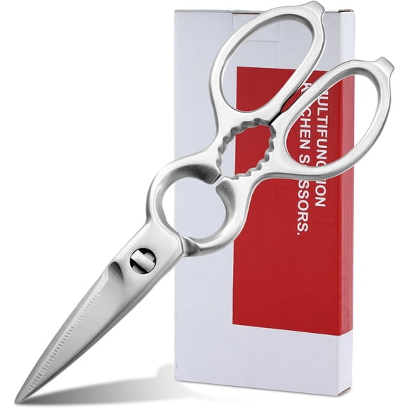 Stainless Steel Kitchen Shears Heavy Duty Full-Steel Forged Metal Scissors for Food, Professional Chef Bone Cutting Meat Pizza Utensils Come Apart, Silver