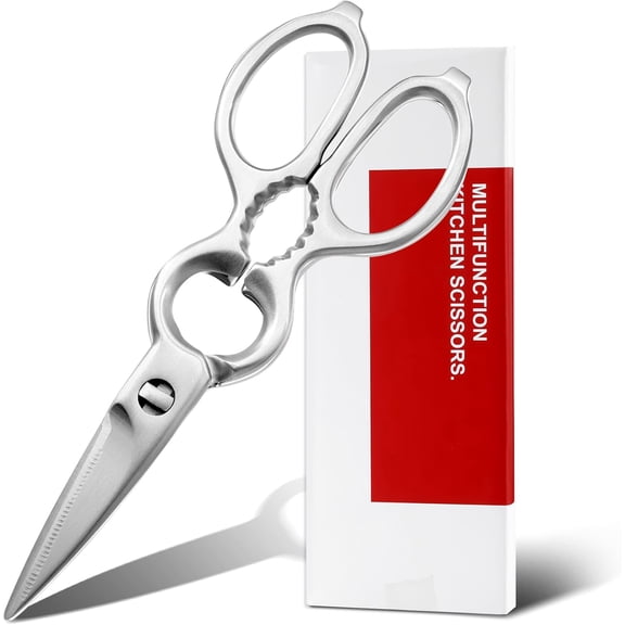 Stainless Steel Kitchen Shears Heavy Duty Full-Steel Forged Metal Scissors for Food, Professional Chef Shears Bone Cutting Meat Pizza Scissors Kitchen Utensils Come Apart, Silver