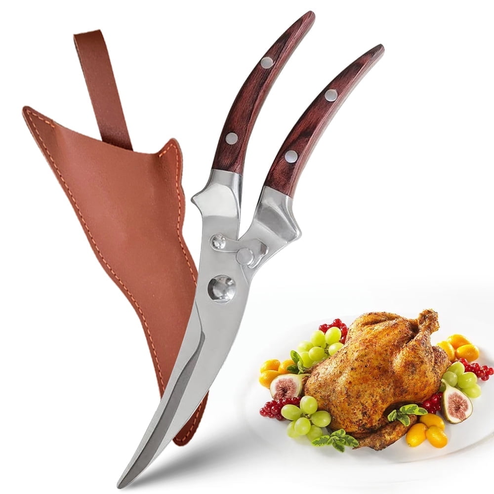 Stainless Steel Kitchen Shears with Sheath and Wooden Handle Heavy Duty ...