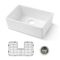 thumbnail image 1 of Stainless Steel Kitchen Sink 24 Inch White Fireclay Farmhouse Sink-24x 16 White Farm Sink for Small Kitchen and Laundry, Apron Front Porcelain Ceramic Sink Single Basin with Bottom Grid and Strainer,, 1 of 6