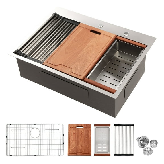 Stainless Steel Kitchen Sink 30 Drop Kitchen Sink - 30 x 22 x 10 inch Kitchen Sink Drop-in Topmount Single Bowl 16 Gauge Stainless Steel Ledge Workstation Kitchen Sinks,Undermount Kitchen Sink