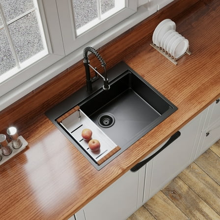 Stainless Steel Kitchen Sink 30" x 22" Black Drop In Kitchen Sink, 16 Gauge Stainless Steel Workstation Sink,Undermount Kitchen Sink