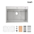 thumbnail image 1 of Stainless Steel Kitchen Sink, 30″x22″, Single Bowl Overmount Handmade Sink in Brushed Finish, 1 Count, with Cutting Board, Colander, Grid, Model SS-BR-08, 1 of 12