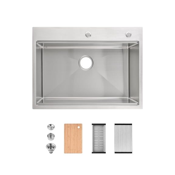 Stainless Steel Kitchen Sink 30x22 Inch Single Bowl - Overmount Drop-in, Brushed Finish with Accessories