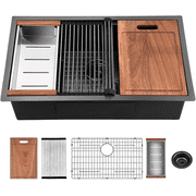 Stainless Steel Kitchen Sink 32 Gunmetal Black Undermount Workstation Kitchen Sink-32 x 19 Inch 16 Gauge Stainless Steel Undermount Kitchen Sink, Handmade R10 Radius 10 Inch Deep Undermount Single Bo