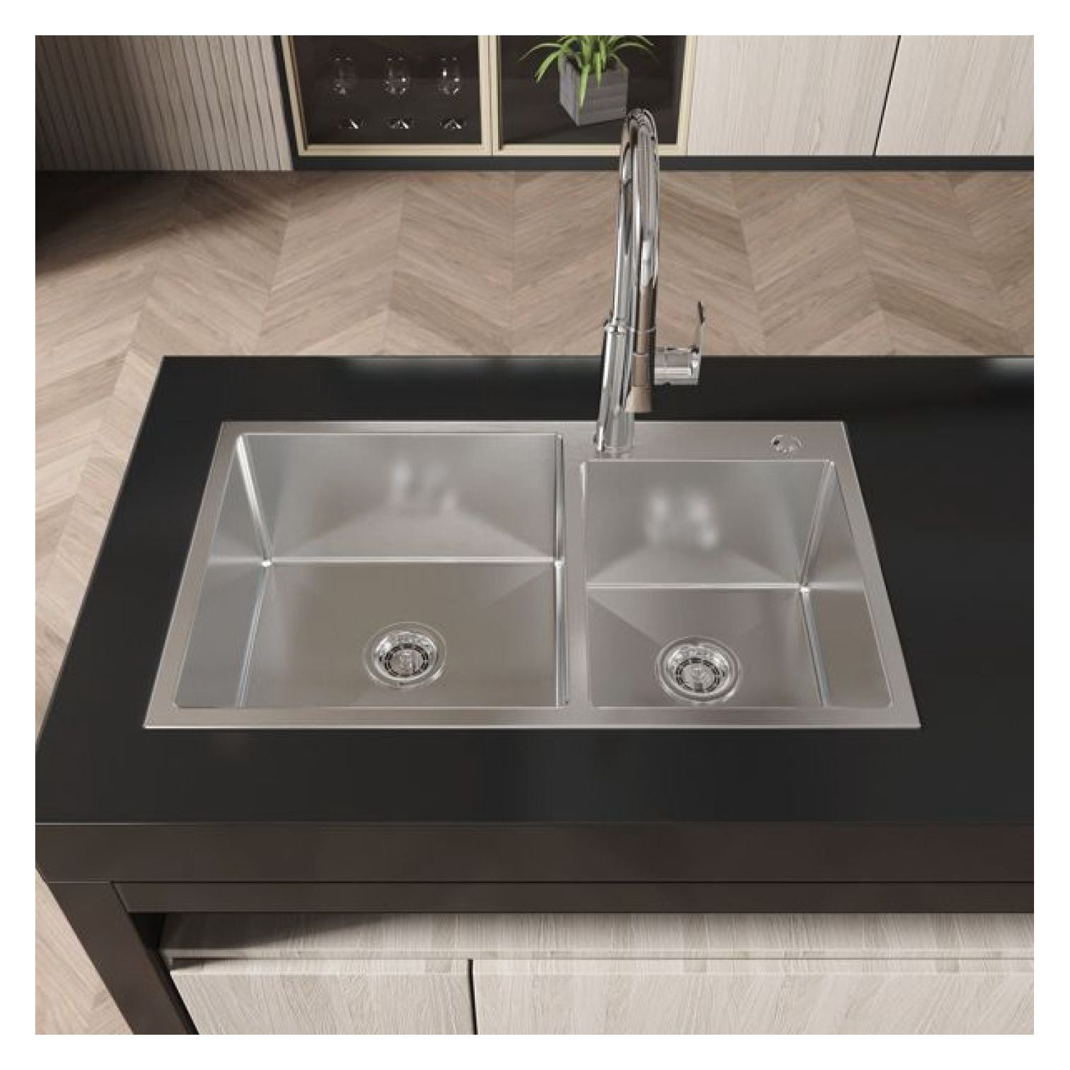 Stainless Steel Kitchen Sink 32x19x10 Inch - Double Bowl Drop-in Sink with Sound Dampening, S304 Nano Gray Finish, Dishwasher Safe, Durable Household Sink