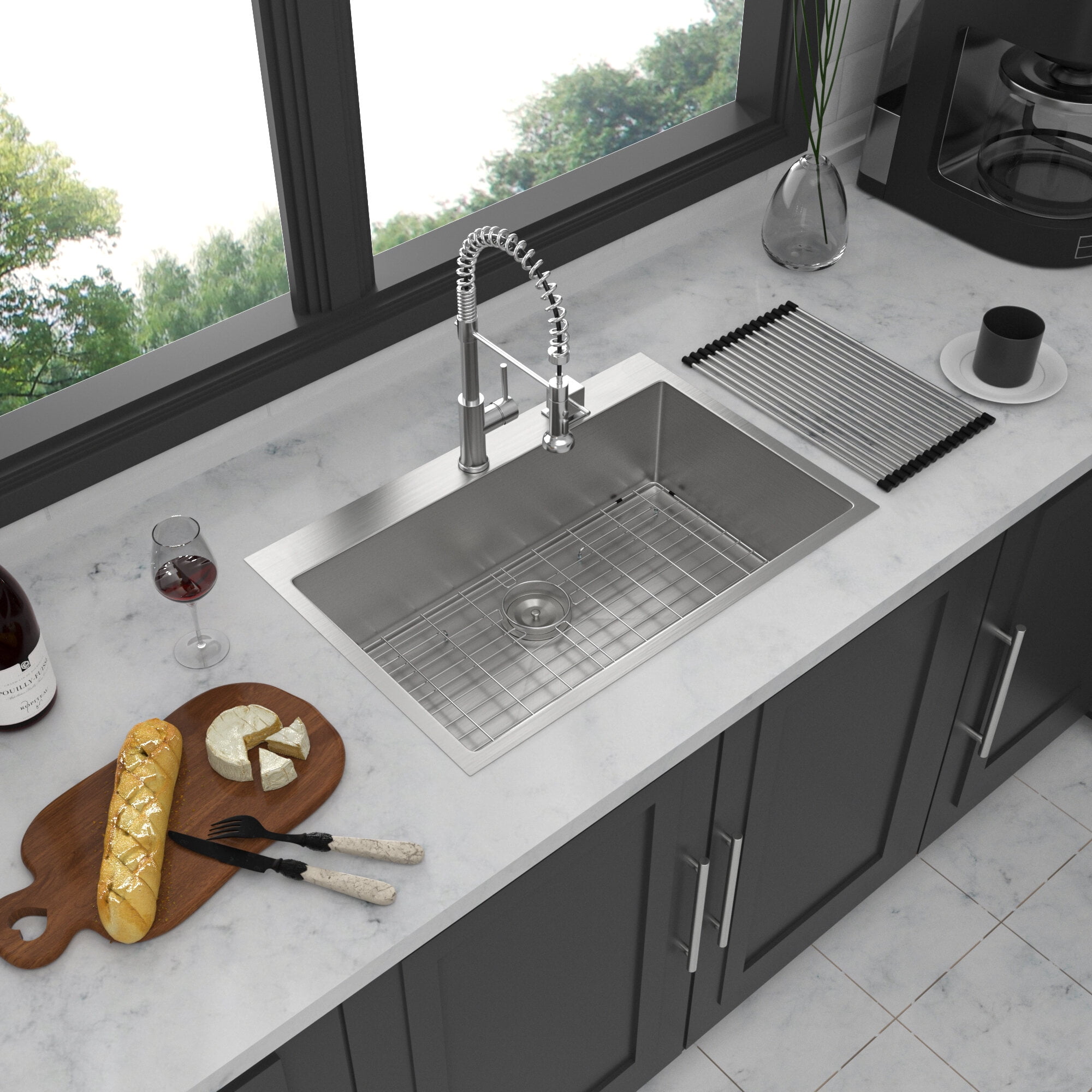 Stainless Steel Kitchen Sink 33 x 19 x 10 inch Kitchen Sink Drop In 16 Gauge Stainless Steel 33" Single Bowl Topmount Kitchen Sink Basin,Single Bowl Kitchen Sink