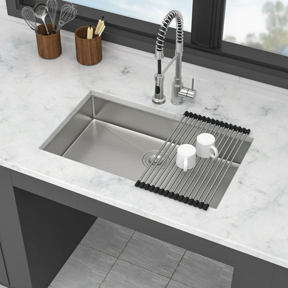 Stainless Steel Kitchen Sink ADA-COMPLIANT Kitchen Sink, 27 Inch Undermount Sink 5.5-Inch Low Depth ADA Compliant Single Bowl 16 Gauge Stainless Steel 27 x 18 x 5.5 Inch Handmade Sinks Basin,Undermou
