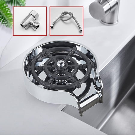 Stainless Steel Kitchen Sink Automatic Flushing Device ,Cup Washer Sink Attachment ,Tea Cup Washer for Coffee Shop, Glass Cleaner Argent with hose