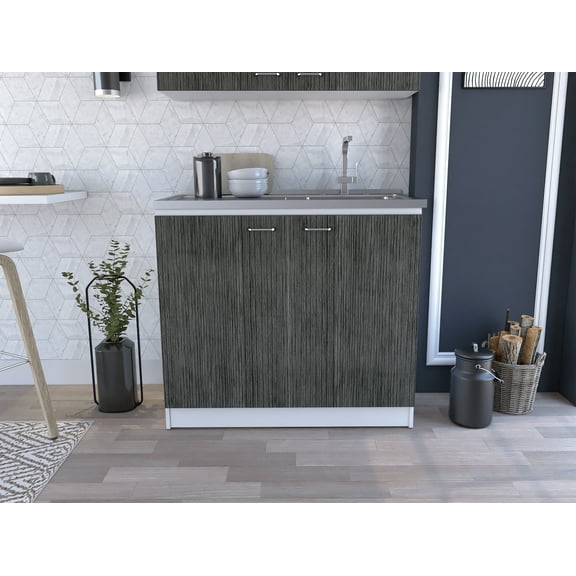 Stainless Steel Kitchen Sink Brookeline Rectangle 2-Door Utility Sink and Cabinet White and Smokey Oak,Undermount Kitchen Sink