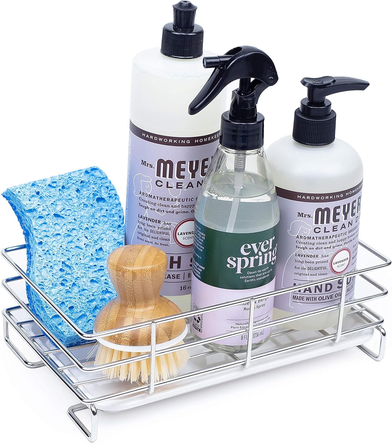 Stainless Steel Kitchen Sink Caddy Organizer – Rust-Resistant Sponge & Soap Holder with Removable Drip Tray – Countertop Sink Storage for Sponges, Brushes & Soap – Durable Kitchen Cleaning Accessory