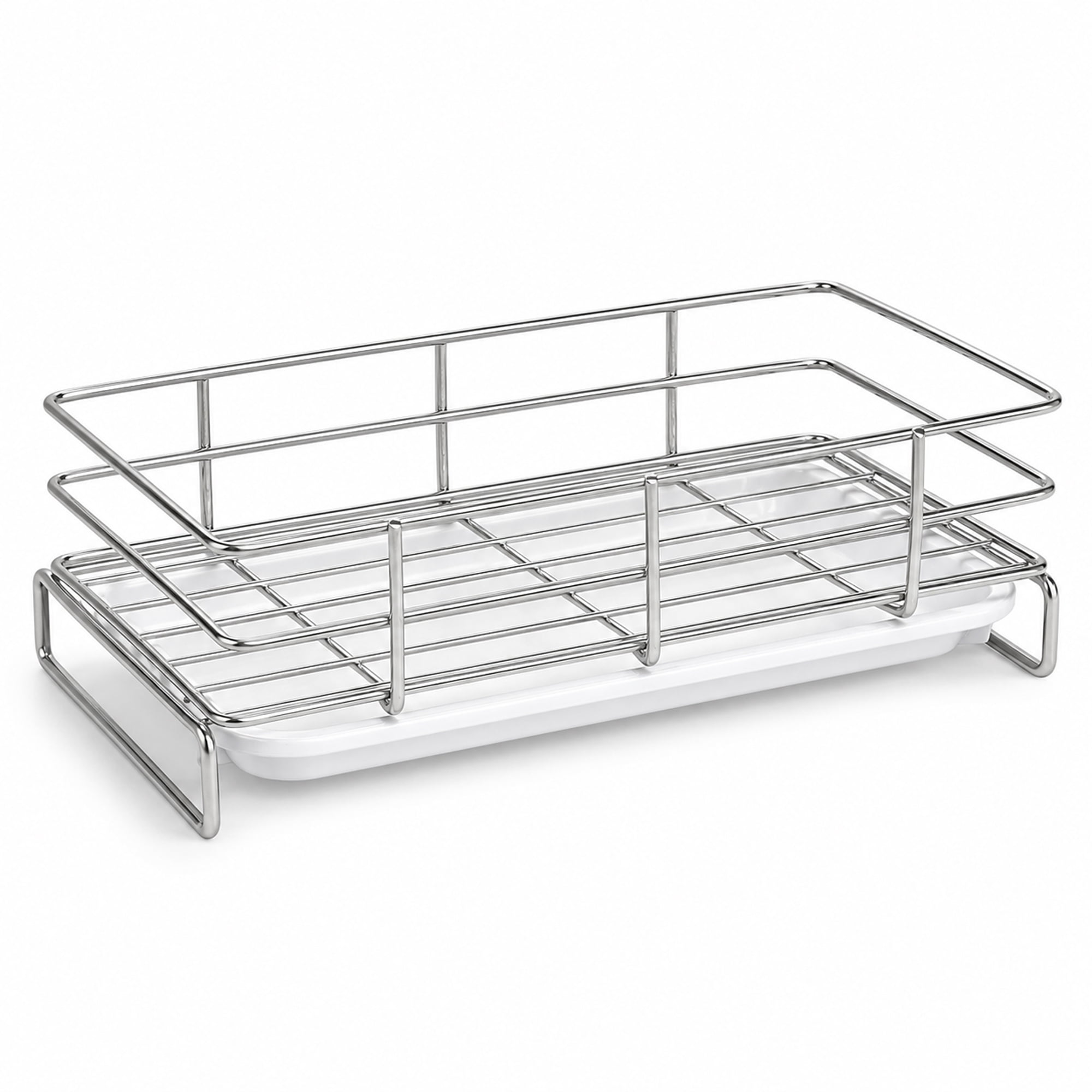 Stainless Steel Kitchen Sink Caddy with Removable Drip Tray, Sponge, Soap and Brush Countertop Organizer
