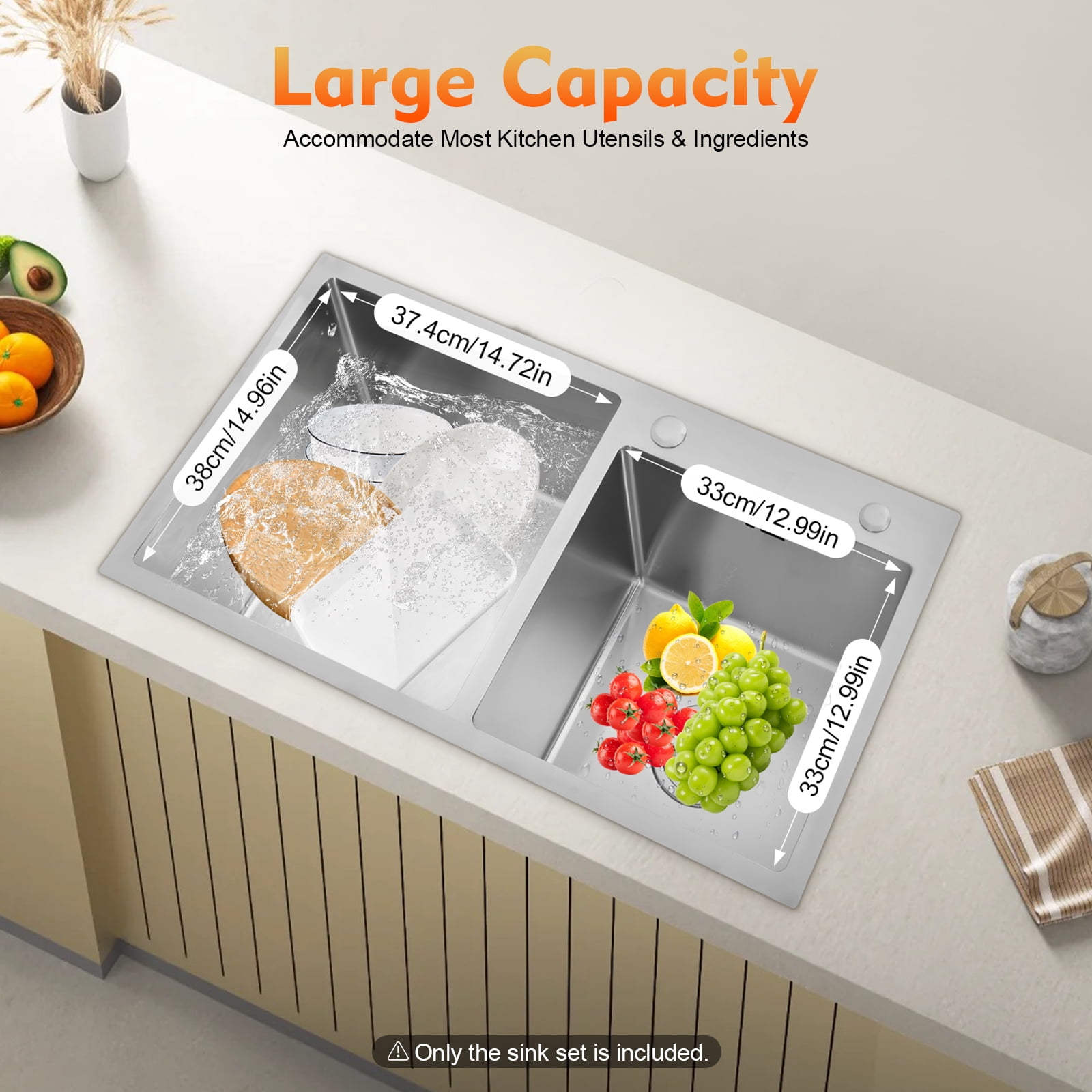 Stainless Steel Kitchen Sink Double Bowl Kitchen Sink with Drain Basket for Laundry Rooms, Kitchens