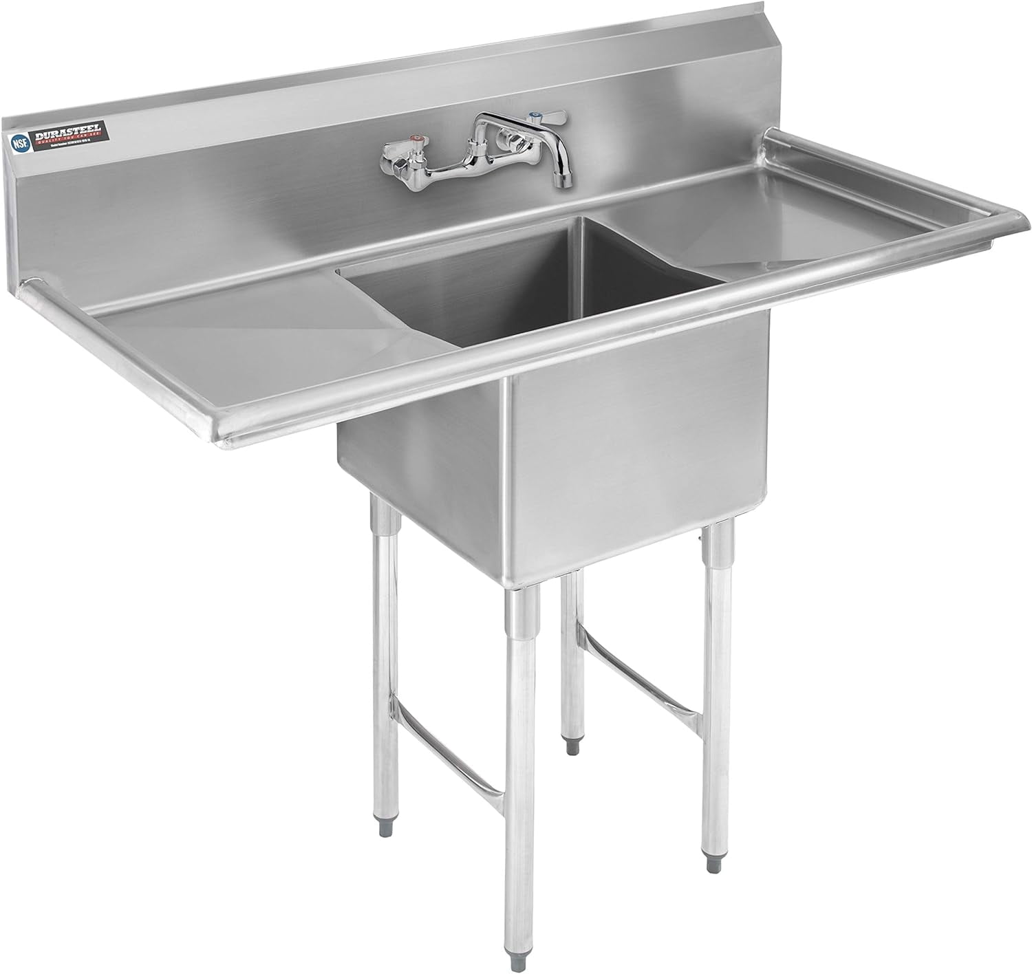 Stainless Steel Kitchen Sink with Faucet - DuraSteel 1 Compartment Commercial Utility Sink w/Double Drainboards -18" x 18" x 12" Bowl Size - For Restaurant, Laundry, Garage & Backyard - NSF Certified