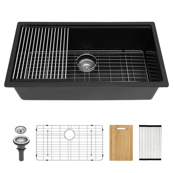 Stainless Steel Kitchen Sink Quartz Kitchen Sink - 32" x 19" x 9.65" Black granite composite Workstation undermount kitchen sink,Undermount Kitchen Sink