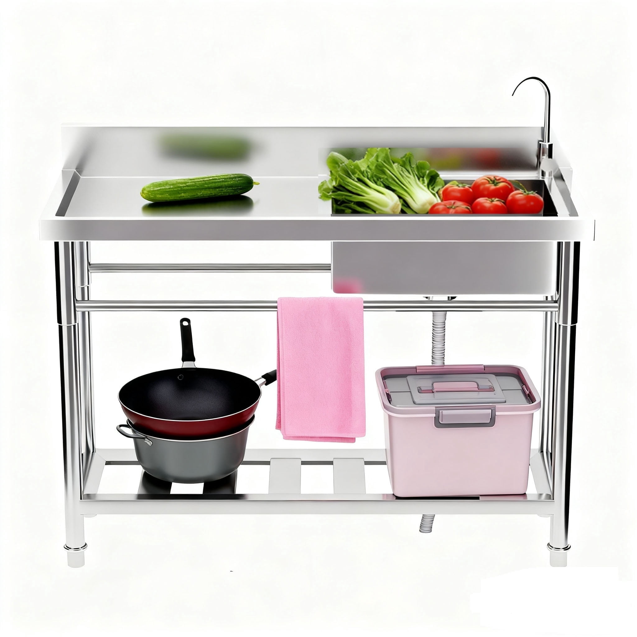 Stainless Steel Kitchen Sink Single Bowl, 88 lb Shelf Capacity, Corrosion Resistant, One Bowl Kitchen Sink, Small Kitchen Sink for Garden Apartment, Office Breakroom