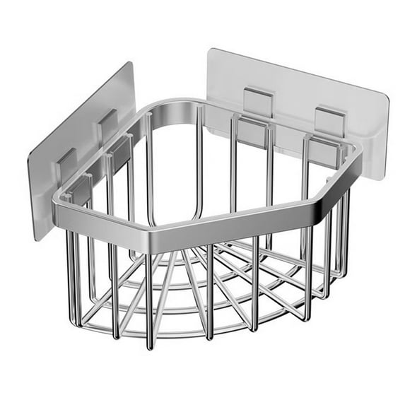 Stainless Steel Kitchen Sink Sponge Holder Corner Storage Basket, 13.4x13.4x9cm, Small Space Bathroom Storage Rack with Drains Holes