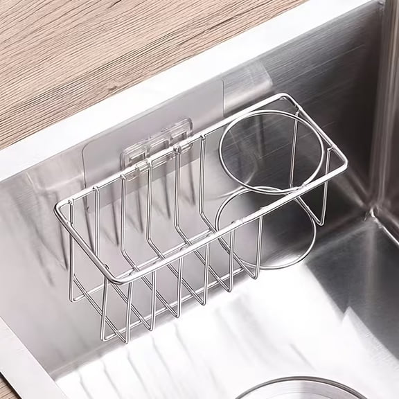 Stainless Steel Kitchen Sink Sponge Holder with Suction Cup - Durable and Stylish Cleaning Brush Storage Rack