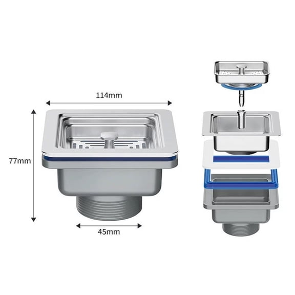 Stainless Steel Kitchen Sink Square Drain 114mm with Lift and Filter Function