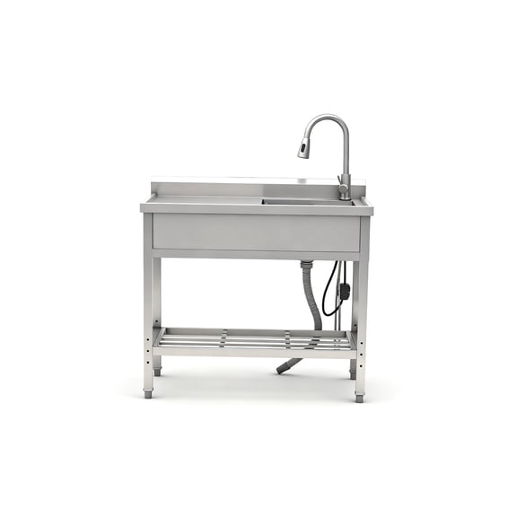 Stainless Steel Kitchen Sink Stainless Steel Utility Sink, Freestanding Sink 2,Single Bowl Kitchen Sink