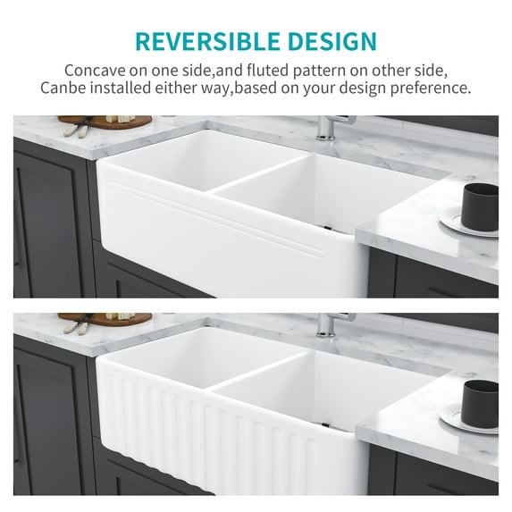 Stainless Steel Kitchen Sink White Farmhouse Sink - 33 Inch Kitchen Sink Apron Front Double Bowl 50/50 White Ceramic Kitchen Farm Sink,Undermount Kitchen Sink