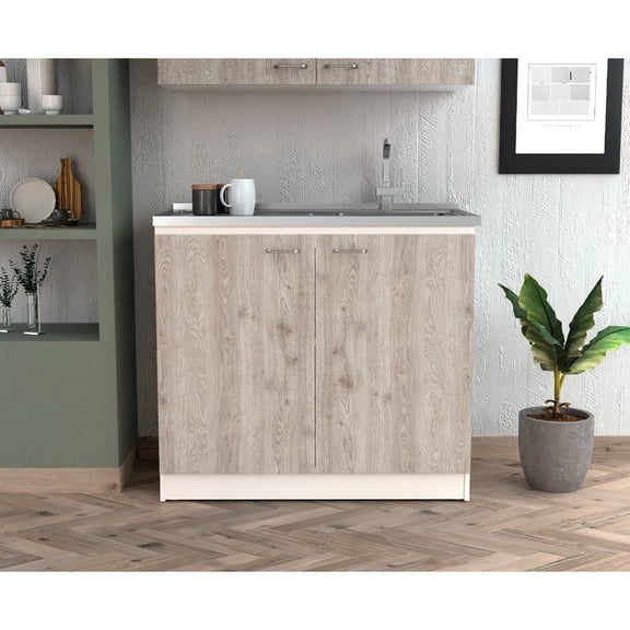 Stainless Steel Kitchen Sink with One - Shelf Cabinet / Organized Kitchen Setup