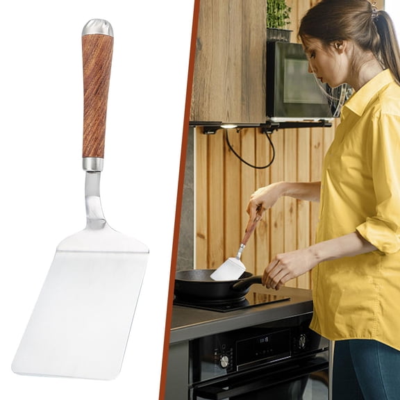 Stainless Steel Kitchen Spatula with Wooden Handle - Small Non-Stick Cooking Turner, Household Kitchen Utensil for Frying Stirring Cooking, Cookware for Home Kitchen Prep, 10.4*3.3in, Colorful